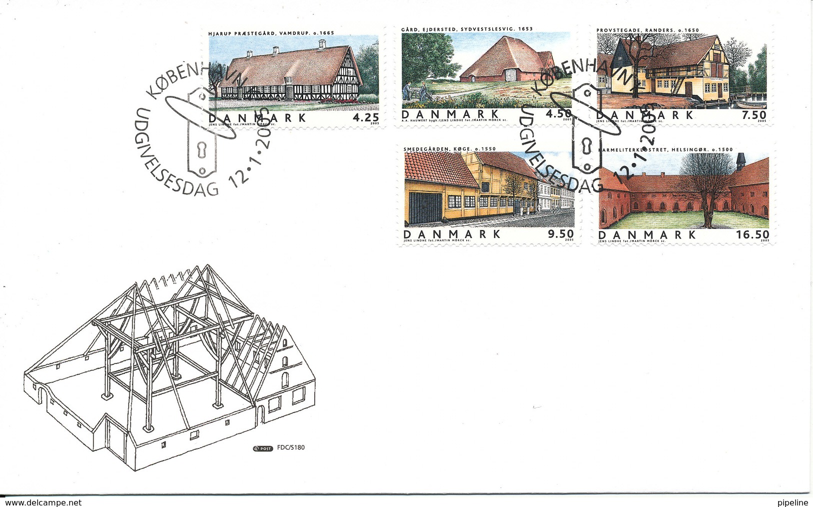 Denmark FDC 12-1-2005 Complete Set Of 5 Architecture Buildings With Cachet - FDC