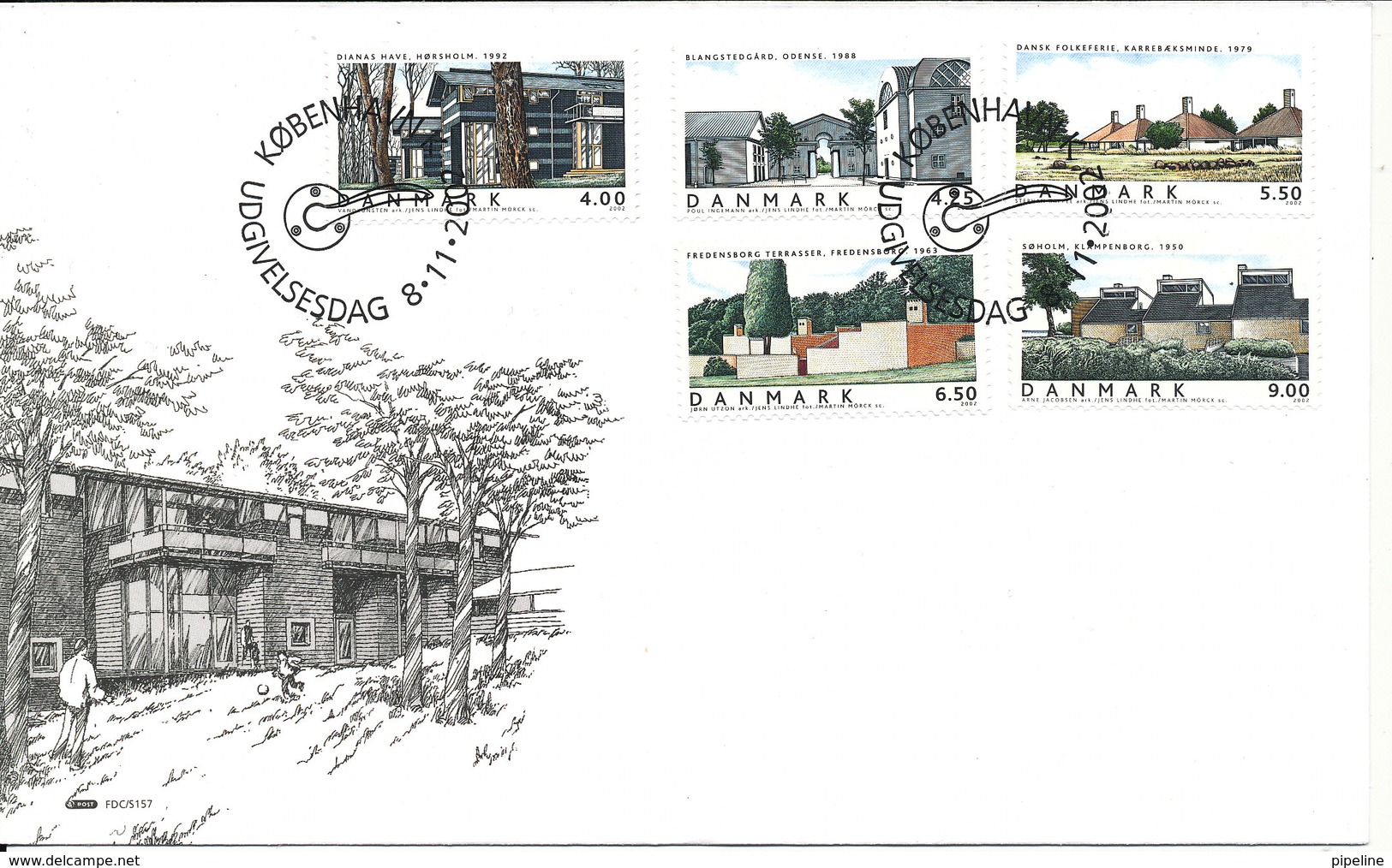 Denmark FDC 8-11-2002 Complete Set Of 5 Architecture Buildings With Cachet - FDC