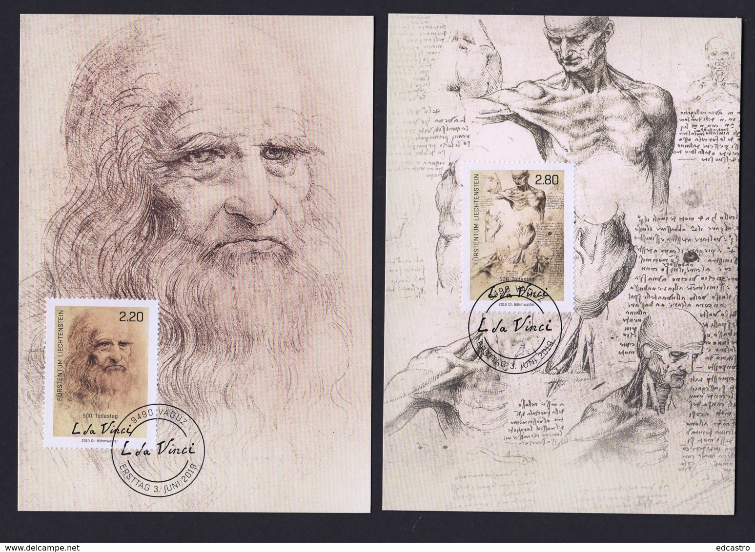 7.- LIECHTENSTEIN 2019 THREE MAXIMUM CARDS -  500 ANNIVERSARY OF THE DEATH LEONARDO DAVINCI - Otros & Sin Clasificación