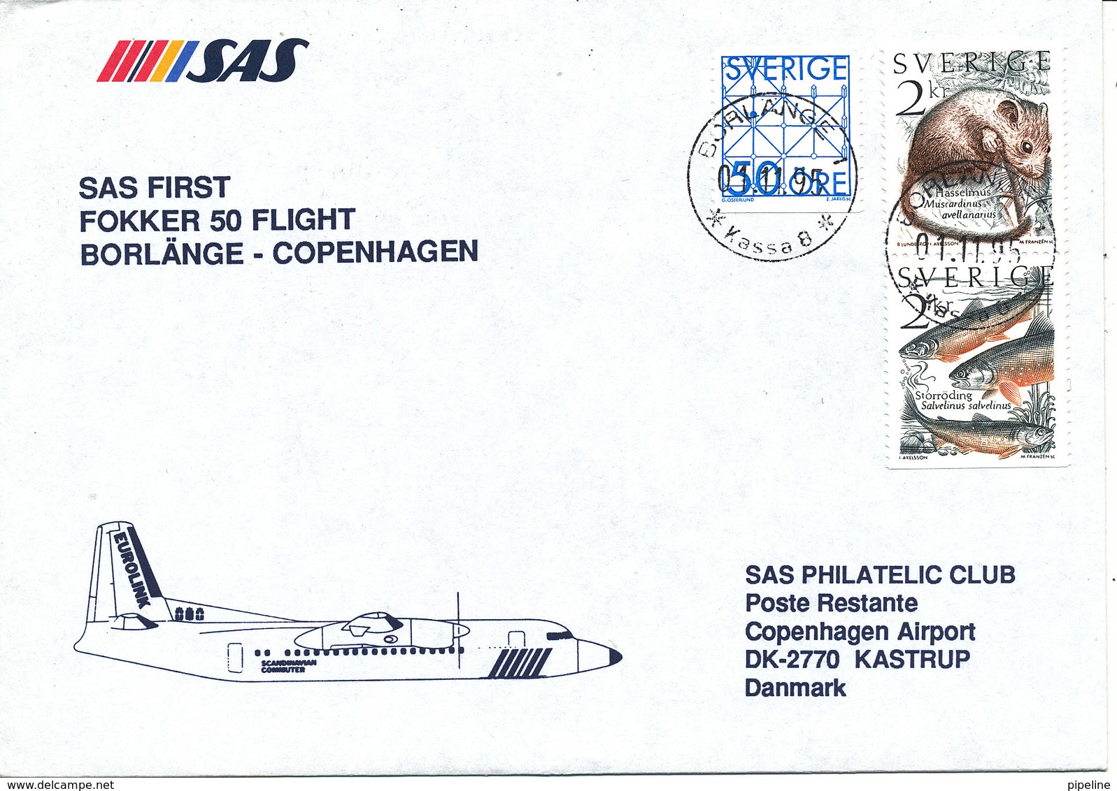 Sweden Cover First SAS Fokker 50 Flight Borlänge - Copenhagen 1-11-1995 - Covers & Documents