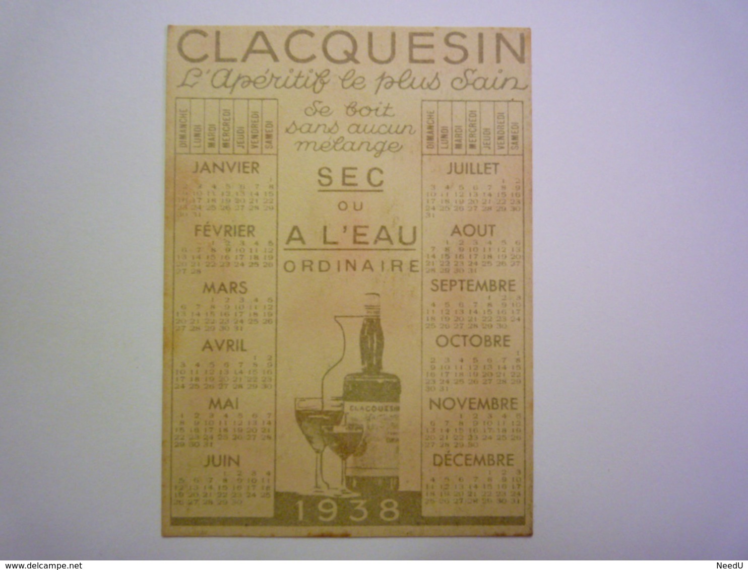 GP 2019 - 1951  Petit CALENDRIER  PUB  "CLACQUESIN"  1938  XXX - Klein Formaat: 1921-40