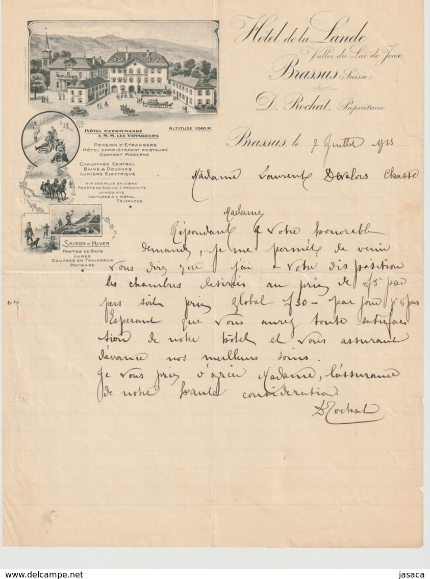 Lettre: Hôtel De La Lande - Le Brassus Vallée De Joux - D. Rochat Propriétaire 1913 - Suisse