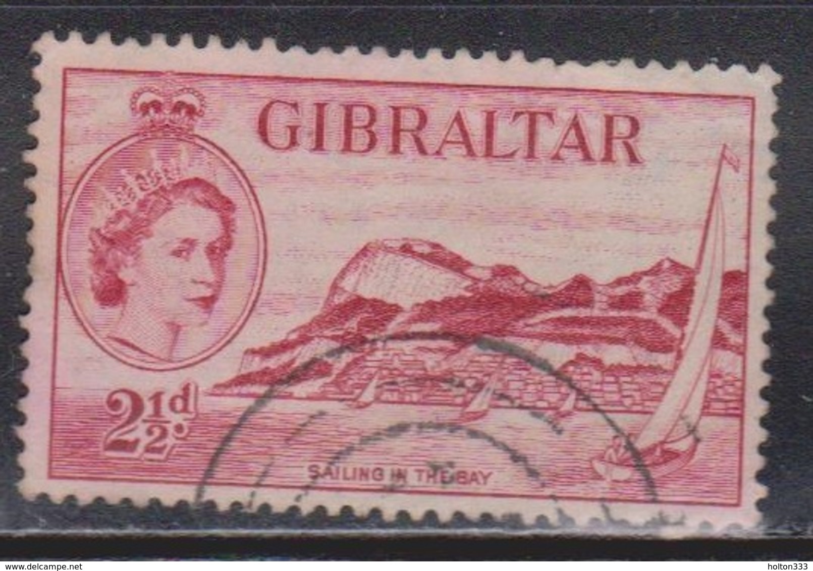 GIBRALTAR Scott # 136 Used - QEII & Sailing The Bay - Gibraltar