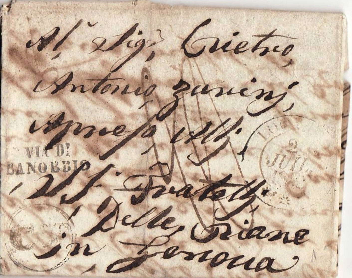 3931 PREFILATELICA - PROBABILMENTE DA LUGANO - VIA CANOBBIO TO GENOVA 1842 - ...-1845 Prefilatelia