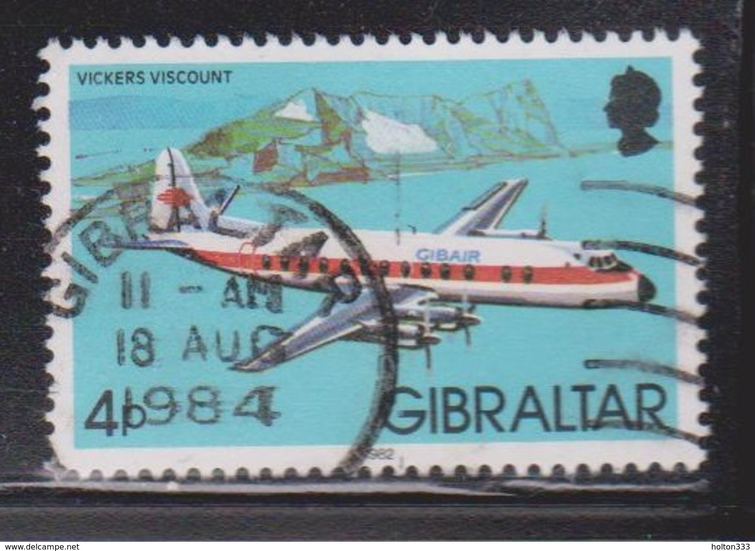 GIBRALTAR Scott # 419 Used - Airplane - Vickers Vicount - Gibraltar