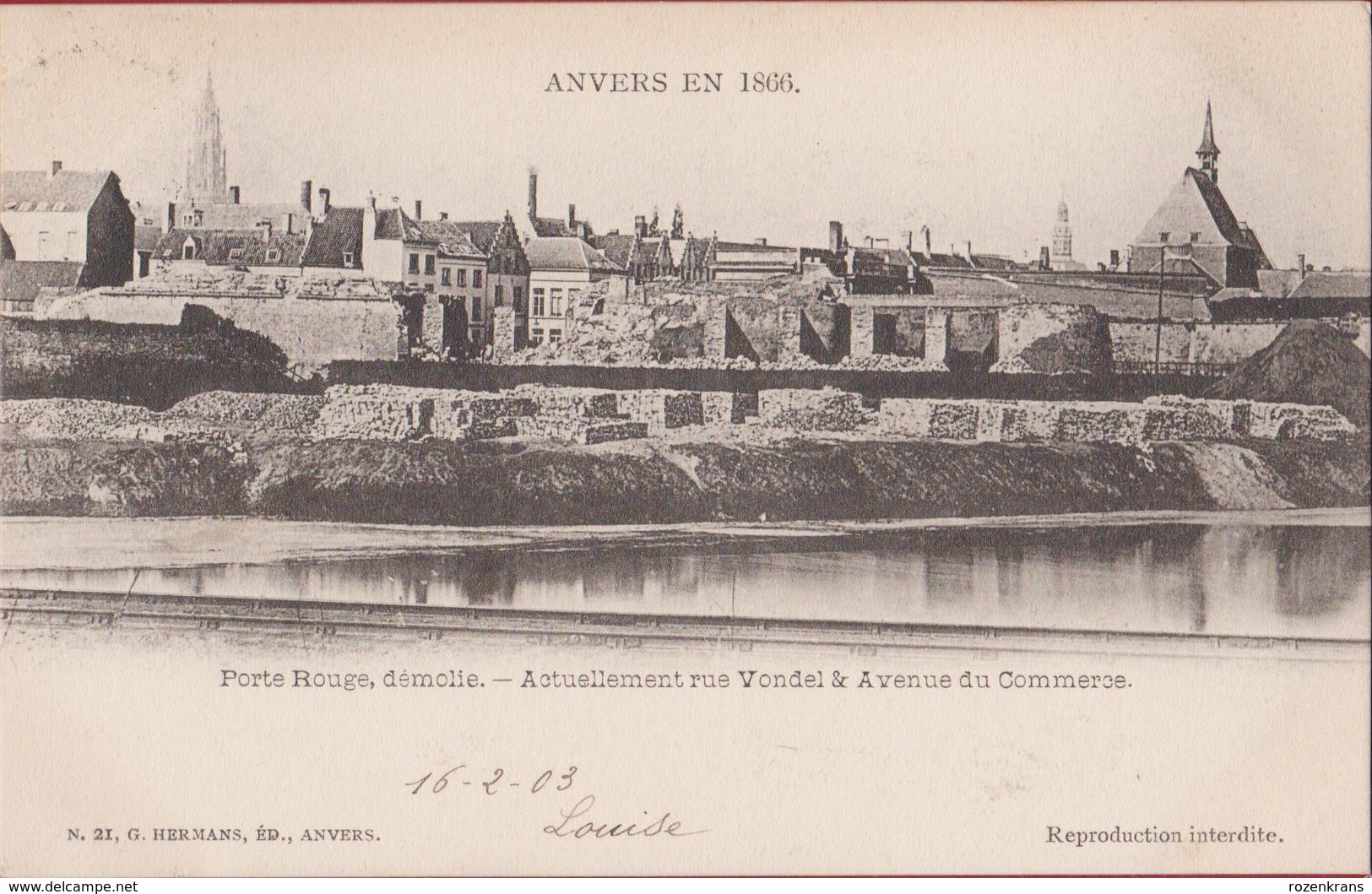 Spaanse Omwalling  Antwerpen Demolie Porte Rouge Afbraak Bastion Rode Poort Anvers En 1866 (In Zeer Goede Staat) - Antwerpen