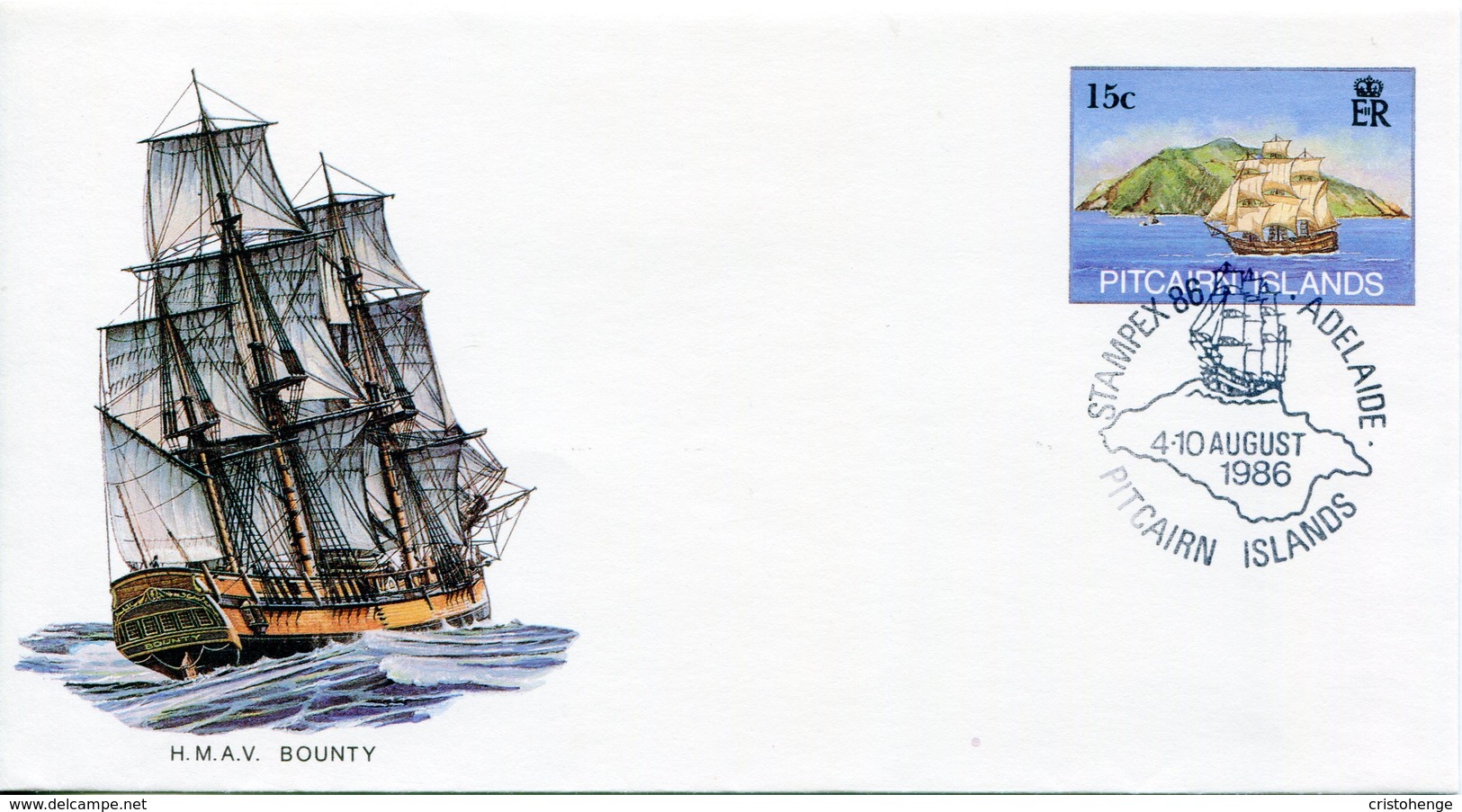 Pitcairn Islands 1986 15c Bounty Postal Stationery Cover (SG Unlisted) - Pitcairn Islands