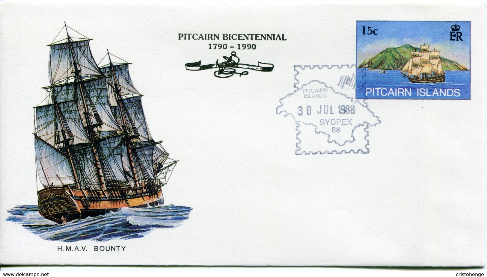 Pitcairn Islands 1988 Sydpex '88 - 15c Bounty Postal Stationery Cover (SG Unlisted) - Pitcairn Islands