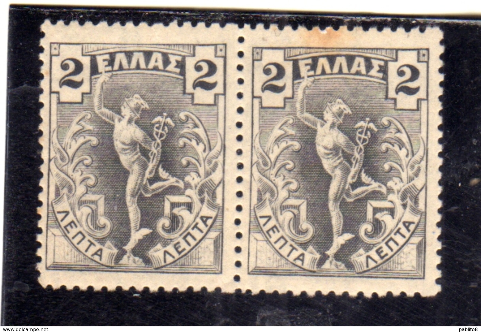 GREECE GRECIA HELLAS 1901 GIOVANNI DA BOLOGNA'S HERMES MERCURY MERCURIO PAIR LEPTA 2l MNH - Nuovi