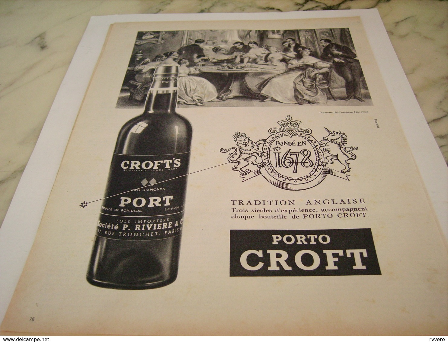ANCIENNE PUBLICITE VIN  LE PORTO CROFT 1956 - Alcohols
