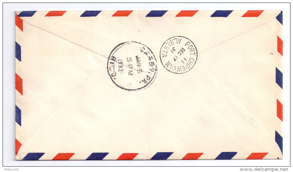 Canada 1931 2 First Flight Airmail Covers FFC Fort Chipewyan Embarras Portage - Primeros Vuelos