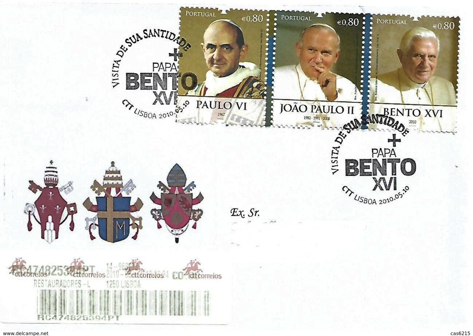 Portugal 2010 FDC Registado  "Papas Paulo VI  João Paulo II E Bento XVI" - Papas