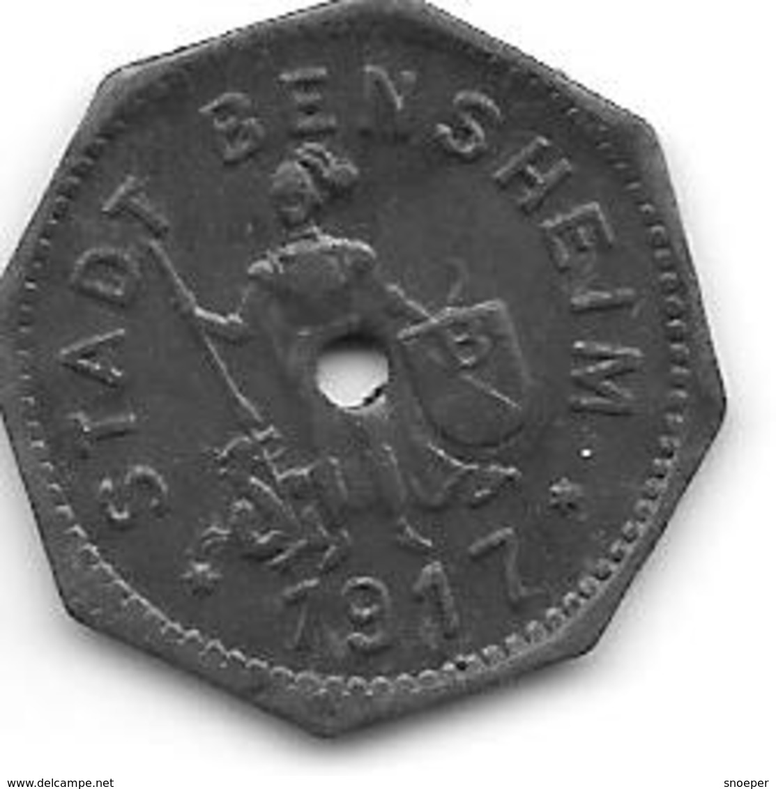*notgeld Bensheim 5 Pfennig  1917 Zn  803.2 2 Mm Gel./F34.2a/a - Otros & Sin Clasificación
