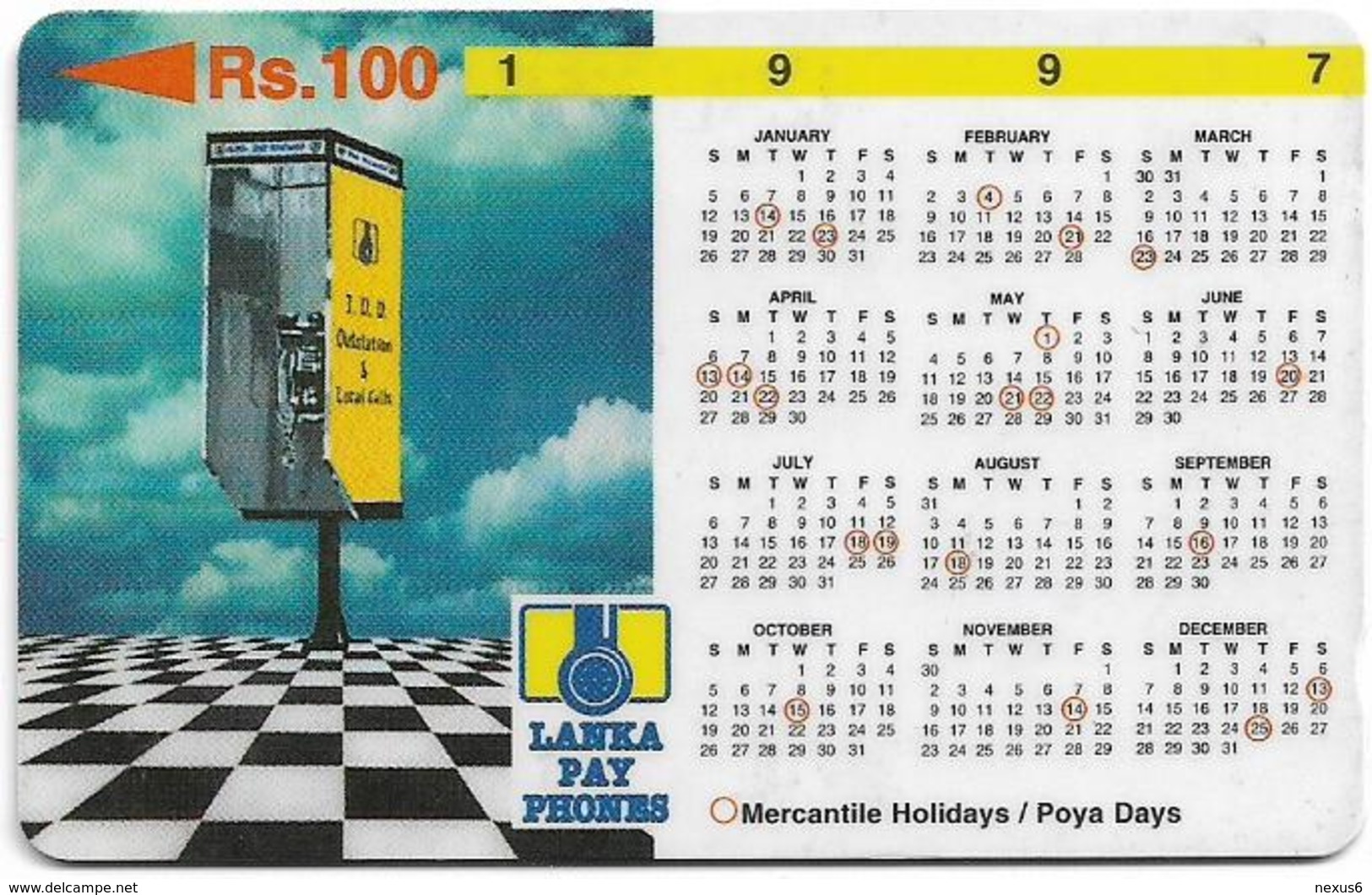 Sri Lanka - Lanka Pay Phones (GPT) - Calendar 1997 - 31SRLB - 100Rs, Used - Sri Lanka (Ceilán)