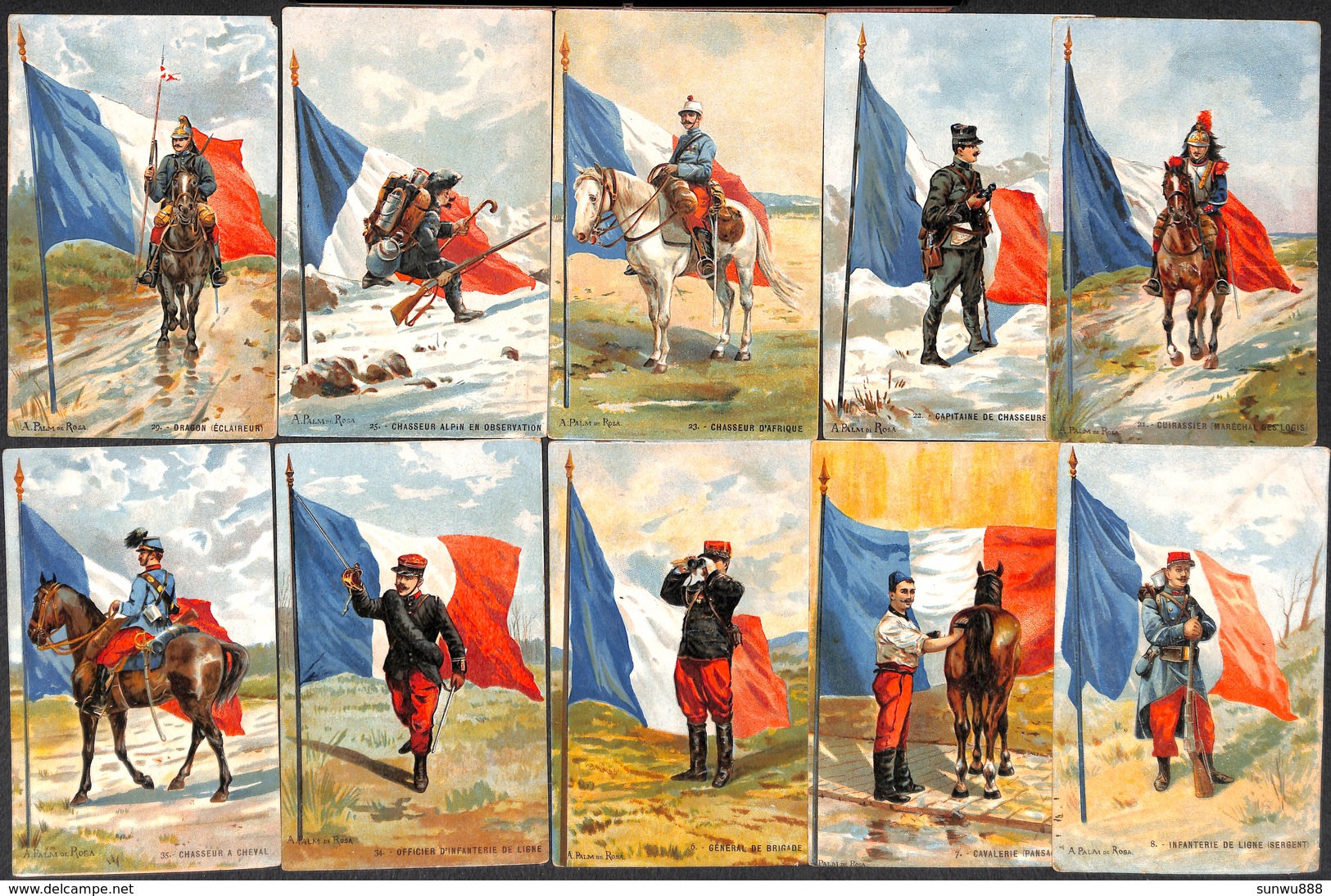 Lot 17 Cartes A Palm De Rosa - Infanterie Tirailleur Clairon... Colorisée Voir Zie See Scans - Uniformes