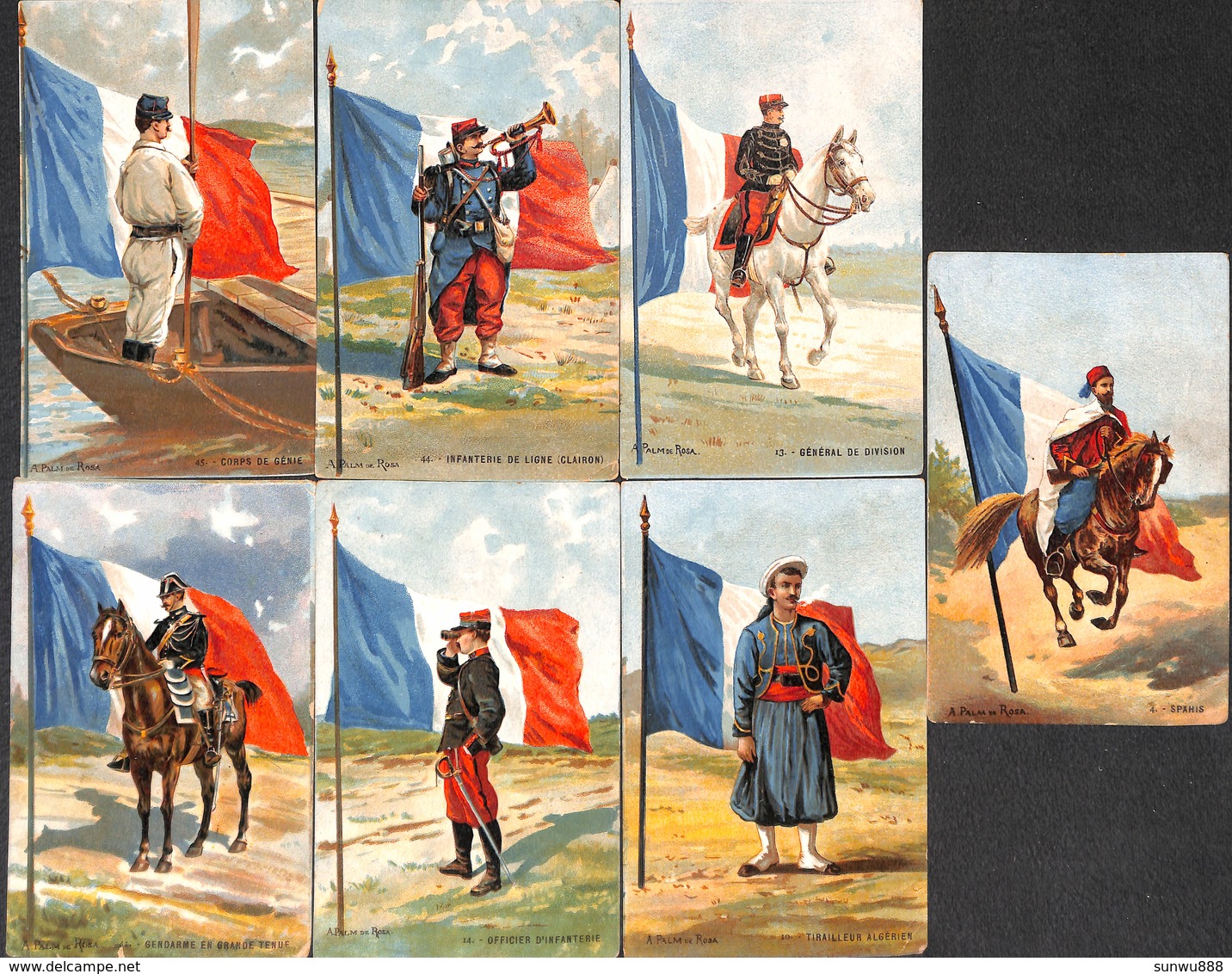 Lot 17 Cartes A Palm De Rosa - Infanterie Tirailleur Clairon... Colorisée Voir Zie See Scans - Uniformes