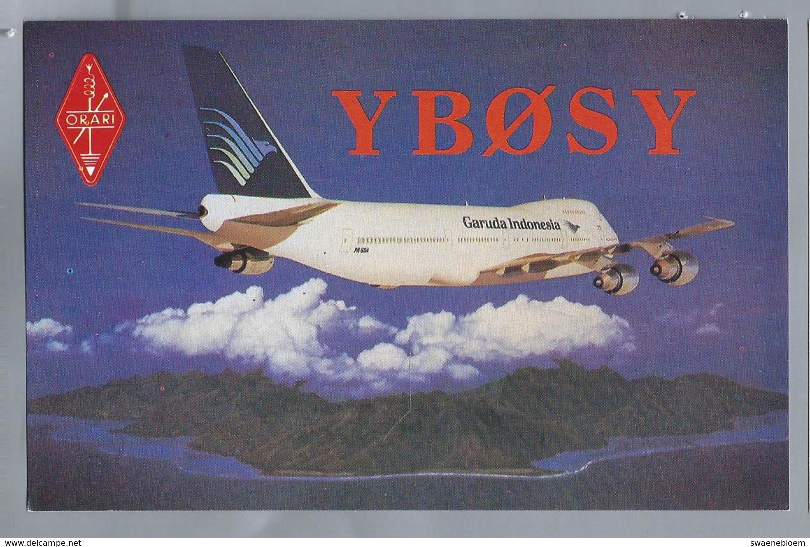 ID.- QSL Card. INDONESIA. ORARI - YBOSY. GARUDA - PK GSA. Boeing 747-2U3B. 11 MEI 1988. OP. SUWANTO HENDRAYUDO. JAKARTA - Radio-amateur