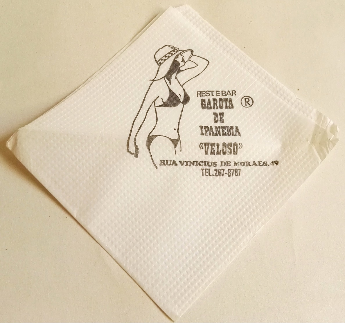 Serviette Avec Publicité Du Reste. Bar GAROTA DE IPANEMA "VELOSO" - Servilletas Publicitarias