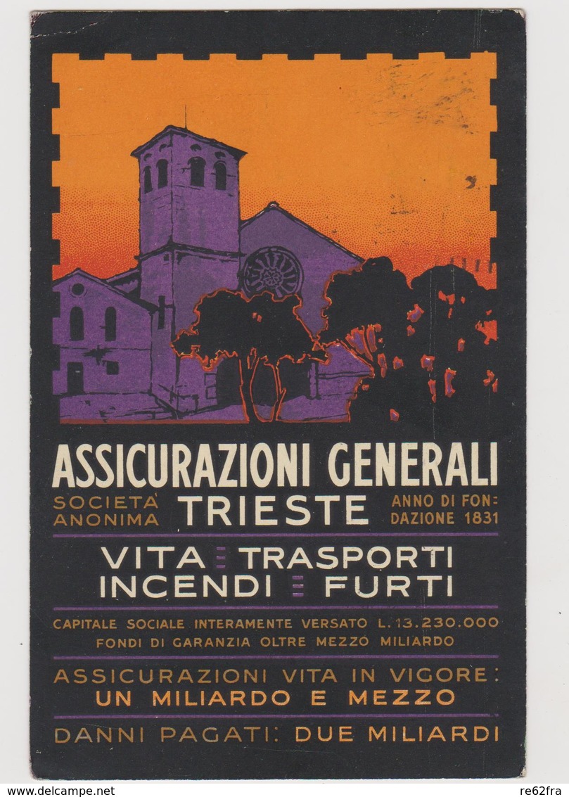 Assicurazioni Generali,  Pubblicitaria Illustrata, Con 2 PERFIN  A.G. Dell'Agenzia Di Venezia - F.p. - Anni '1920 - Pubblicitari