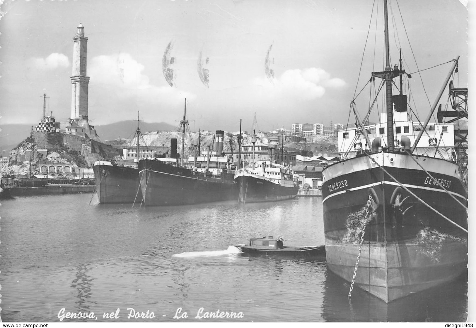 M08532 " GENOVA NEL PORTO-LA LANTERNA"NAVI:ORBIS-VALFIORITA-GENEROSO ALL'ANCORA -CART. ORIG. SPED.1955 - Genova