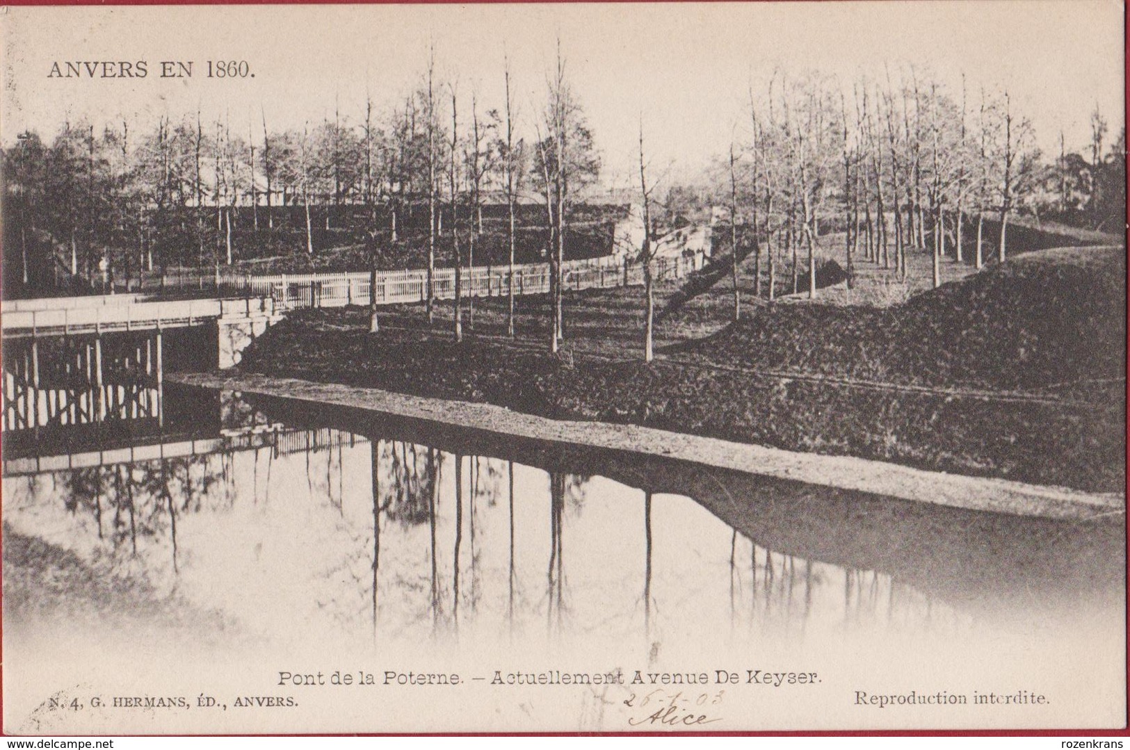 Pont De La Poterne - Actuellement Avenue De Keyser Keyselei Antwerpen Anvers En 1860 (zeer Goede Staat) - Antwerpen