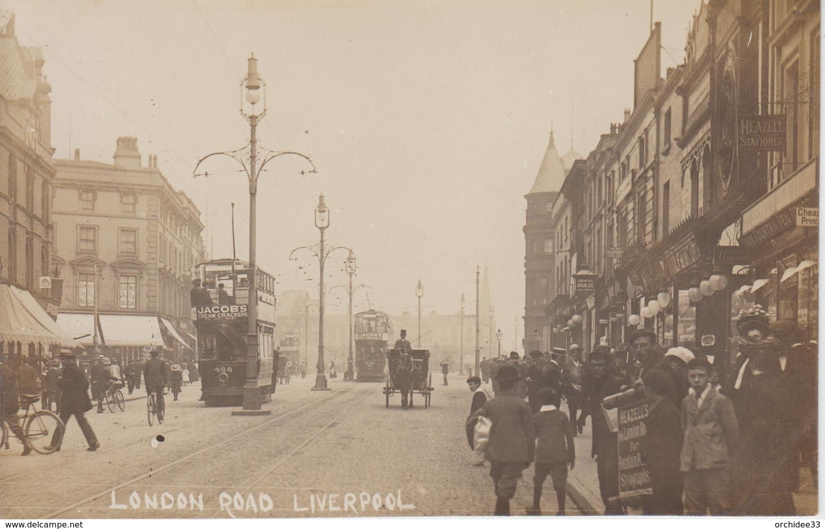 CP Photo Liverpool - London Road (avec Très Jolie Animation : Tram à Impériale, Homme Sandwich) - Liverpool