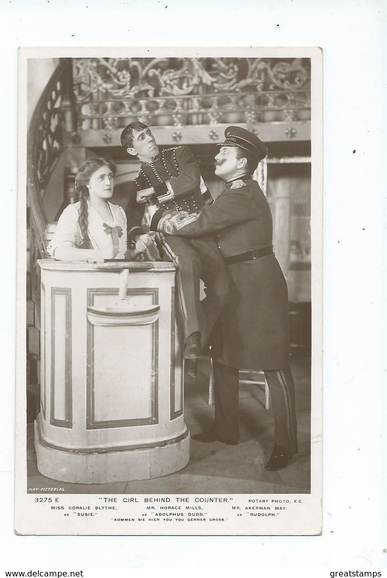 Actor And Actress   Postcard Rp Rotary  Mr. Horace Mills Mr.ackerman May  Miss Coralie Blythe  Posted 1906 - Theatre