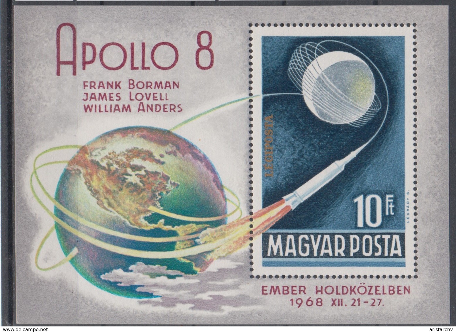 HUNGARY 1968 SPACE APOLLO 8 FRANK BORMAN JAMES LOVELL WILLIAM ANDERS S/SHEET - Europa
