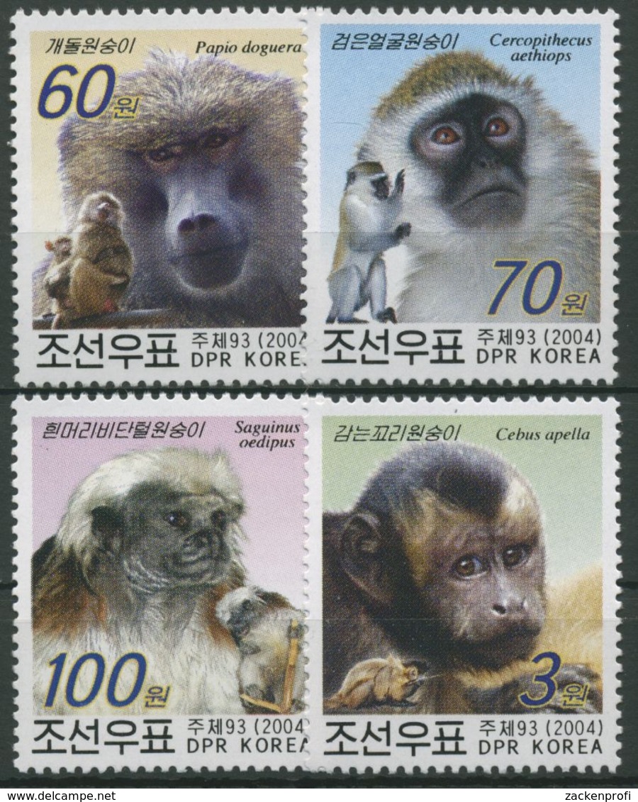 Korea (Nord) 2004 Affen: Gelber Pavian, Lisztaffe, Meerkatze 4723/26 Postfrisch - Korea (Nord-)