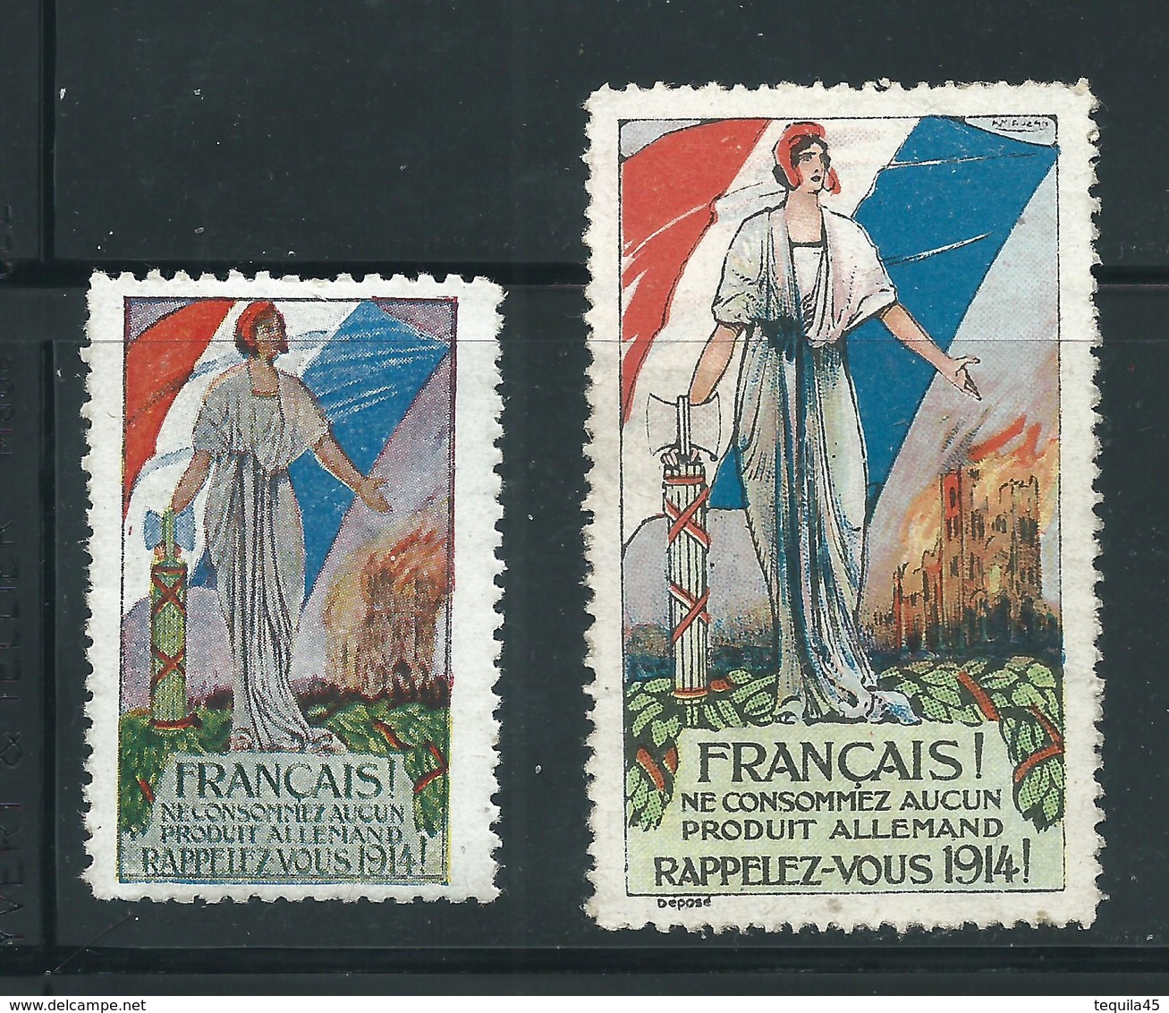 2 VIGNETTES PATRIOTIQUES époque DELANDRE -  Poster Stamp - Cinderellas War - WWI WW1 Cinderella 1914 1918 - Vignettes Militaires