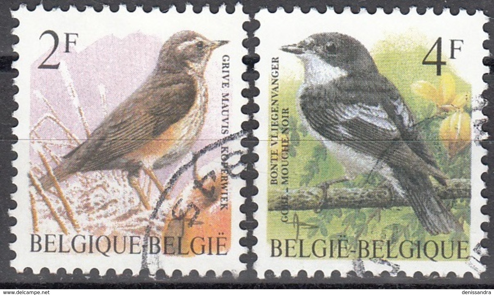 Belgique 1996 COB 2653 - 2654 O Cote (2016) 0.50 Euro Grive Mauvis / Gobe-mouches Noir Cachet Rond - Oblitérés