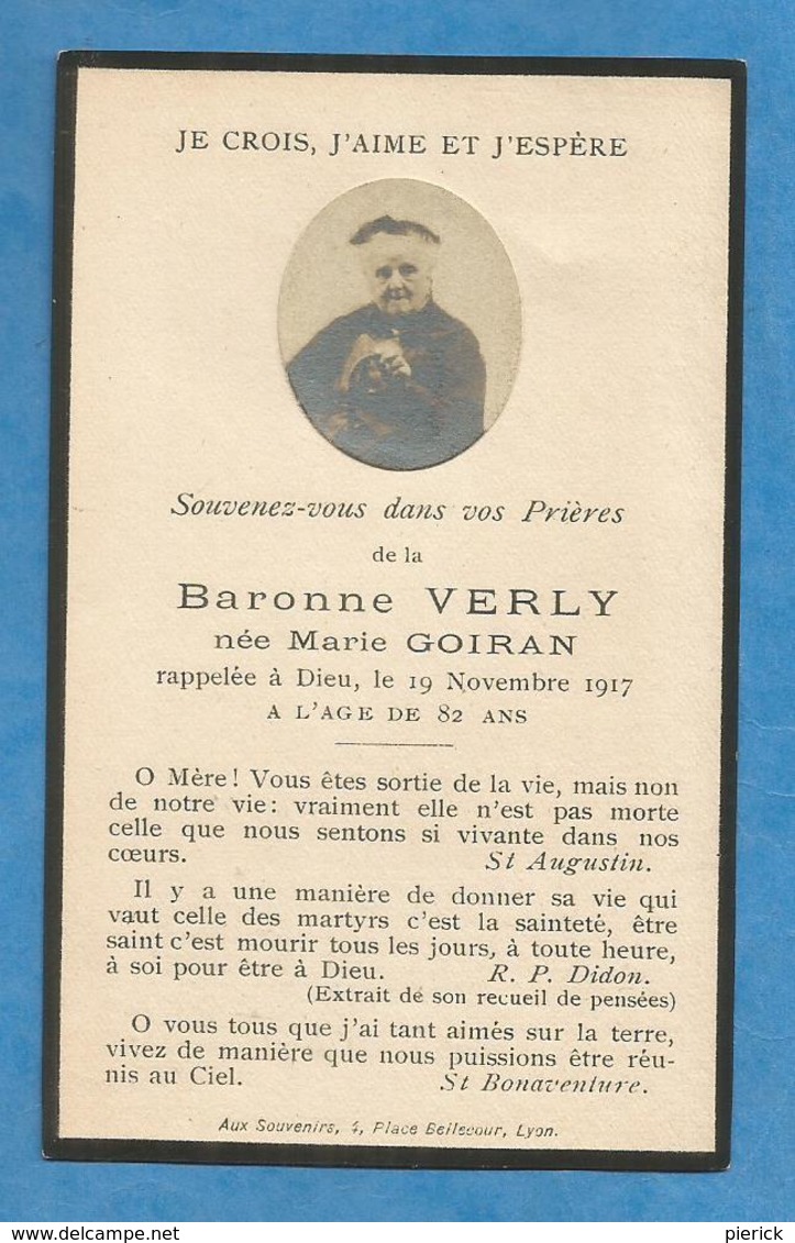 GENEALOGIE FAIRE PART DECES   NOBLESSE BARONNE VARLY GOIRAN - Décès