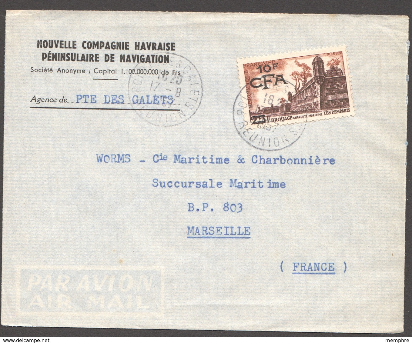 1957  Lettre Avion   De Saint-Denis Pour La France   Brouage  328 Seul - Lettres & Documents