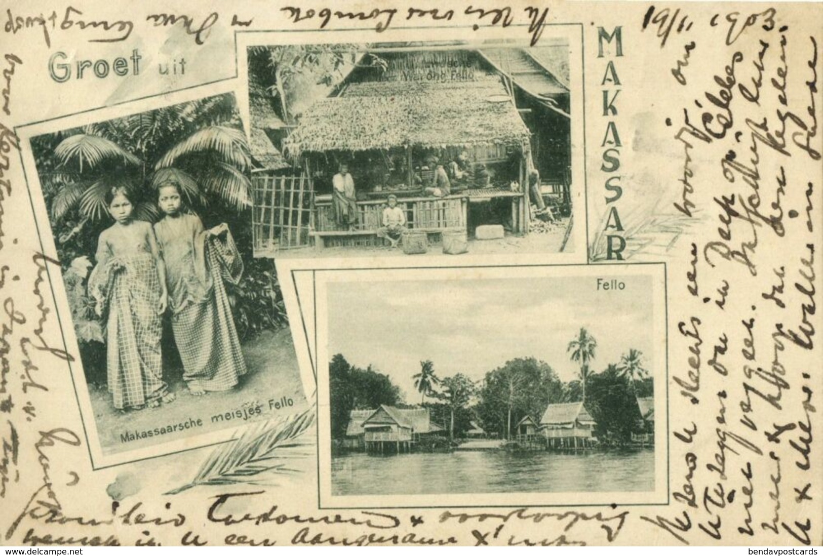 Indonesia, CELEBES SULAWESI MAKASSAR, Native Girls House Fello (1903) Postcard - Indonesië