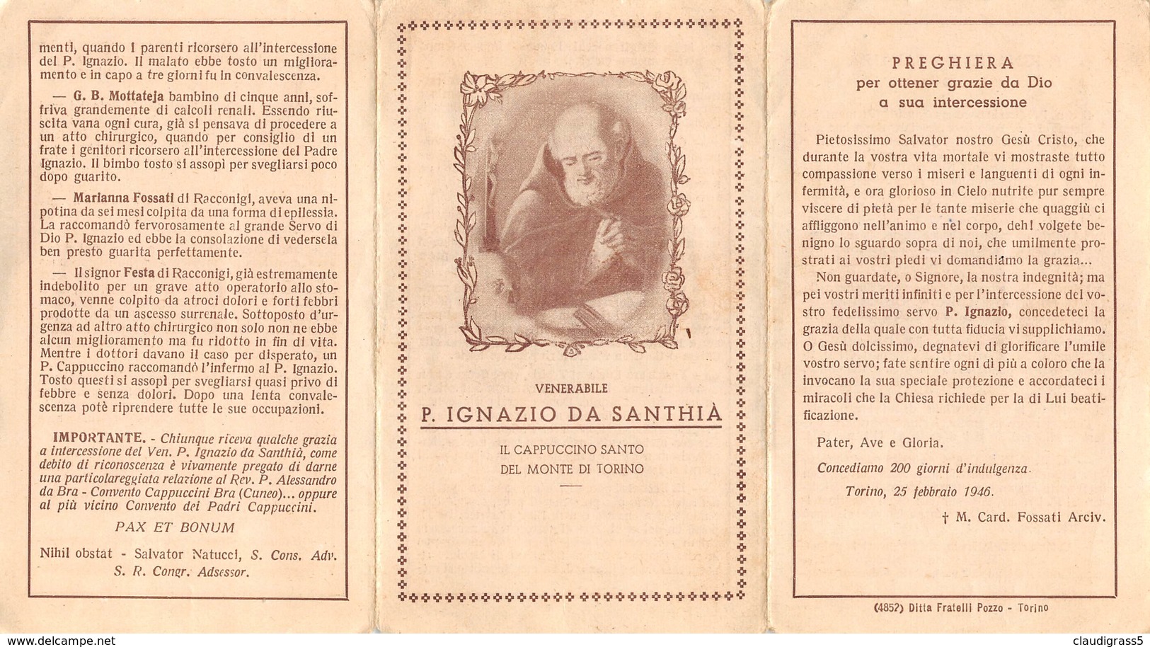 0698 "VENERABILE PADRE IGNAZIO DA SANTHIA' - IL CAPPUCCINO SANTO DEL MONTE DI TORINO" IMM. REL. ORIG. - Imágenes Religiosas