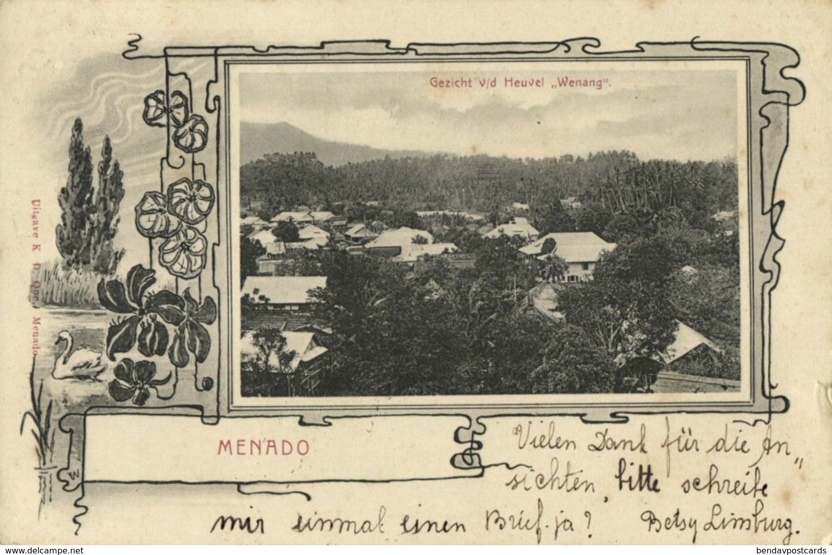 Indonesia, CELEBES SULAWESI MANADO, View From The Hill Wenang (1905) Postcard - Indonesië