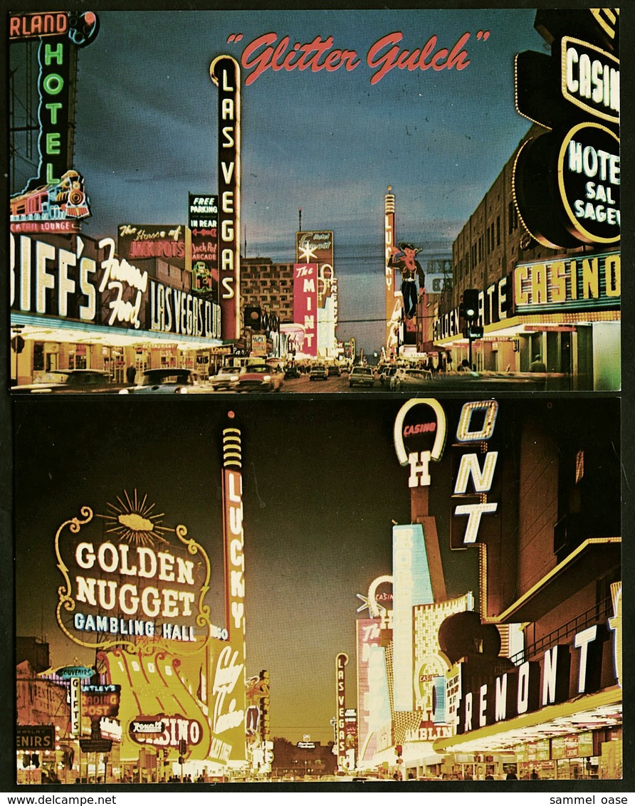 2 X Las Vegas  -  Casino Center / Glitter Gulch  -  Fremont Street  -  In Der Nacht  -  Ansichtskarten Ca.1965  (11860) - Las Vegas