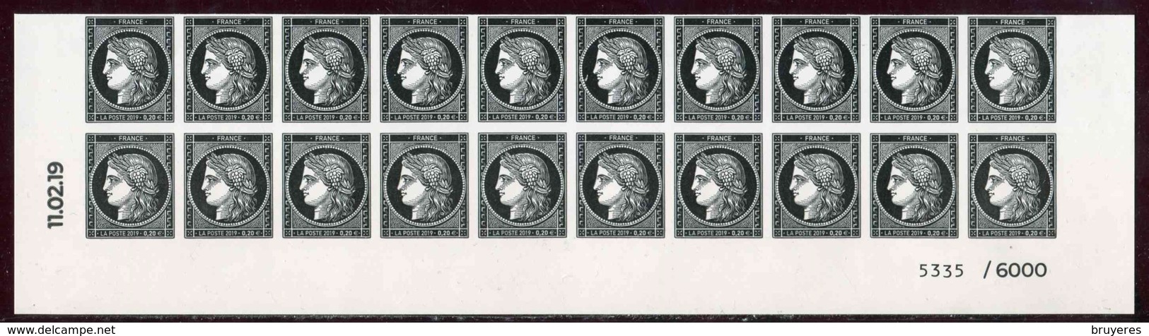 Bloc De 20 Timbres "Cérès 0,20 €" Bas De Feuille Provenant Du Feuillet De 150 Timbres "170 Ans Du 1er Timbre Français" - Neufs