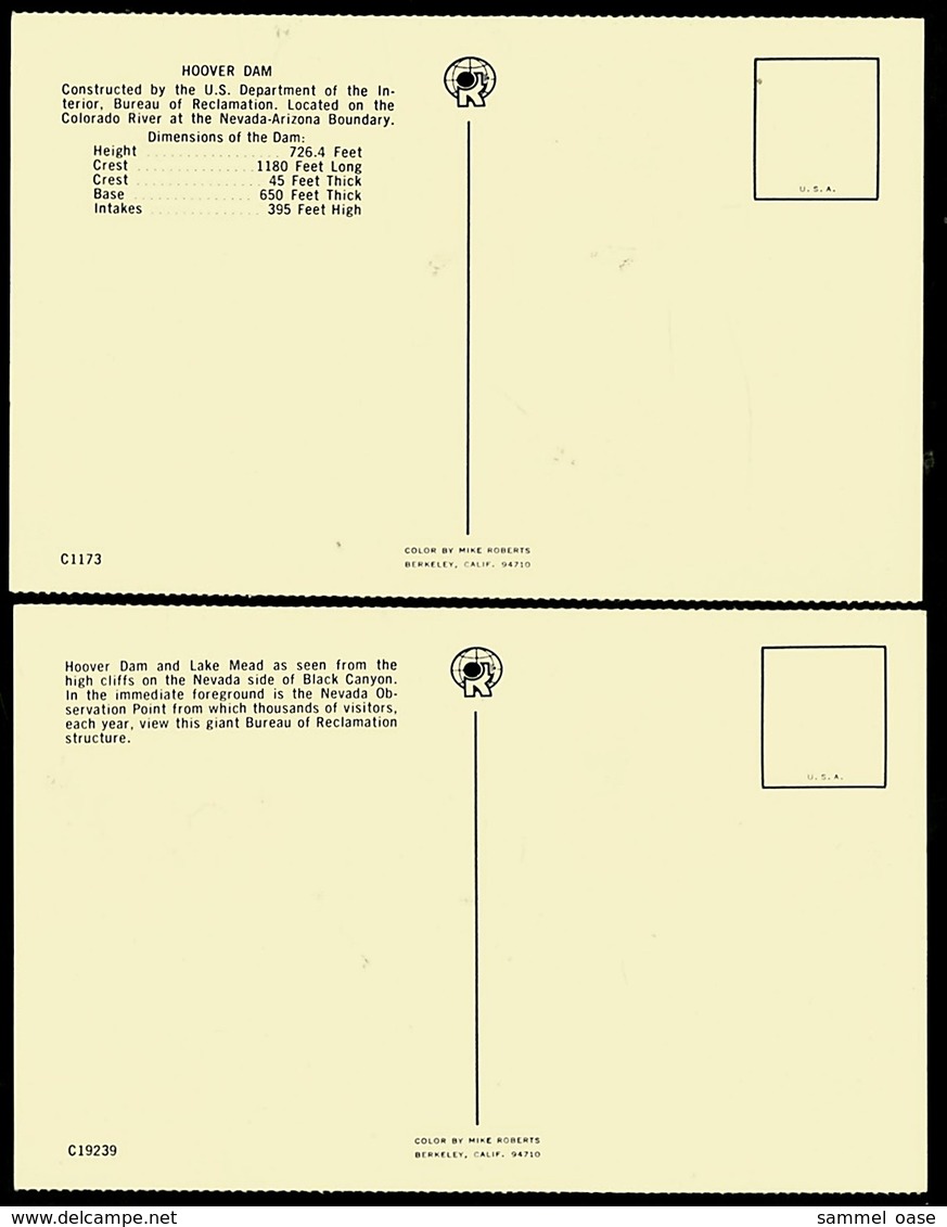 2 X Hoover Dam / Nevada  -  A Bureau Of Reclamation Projekt  -  Colorado River  -  Ansichtskarten Ca.1965  (11857) - Sonstige & Ohne Zuordnung