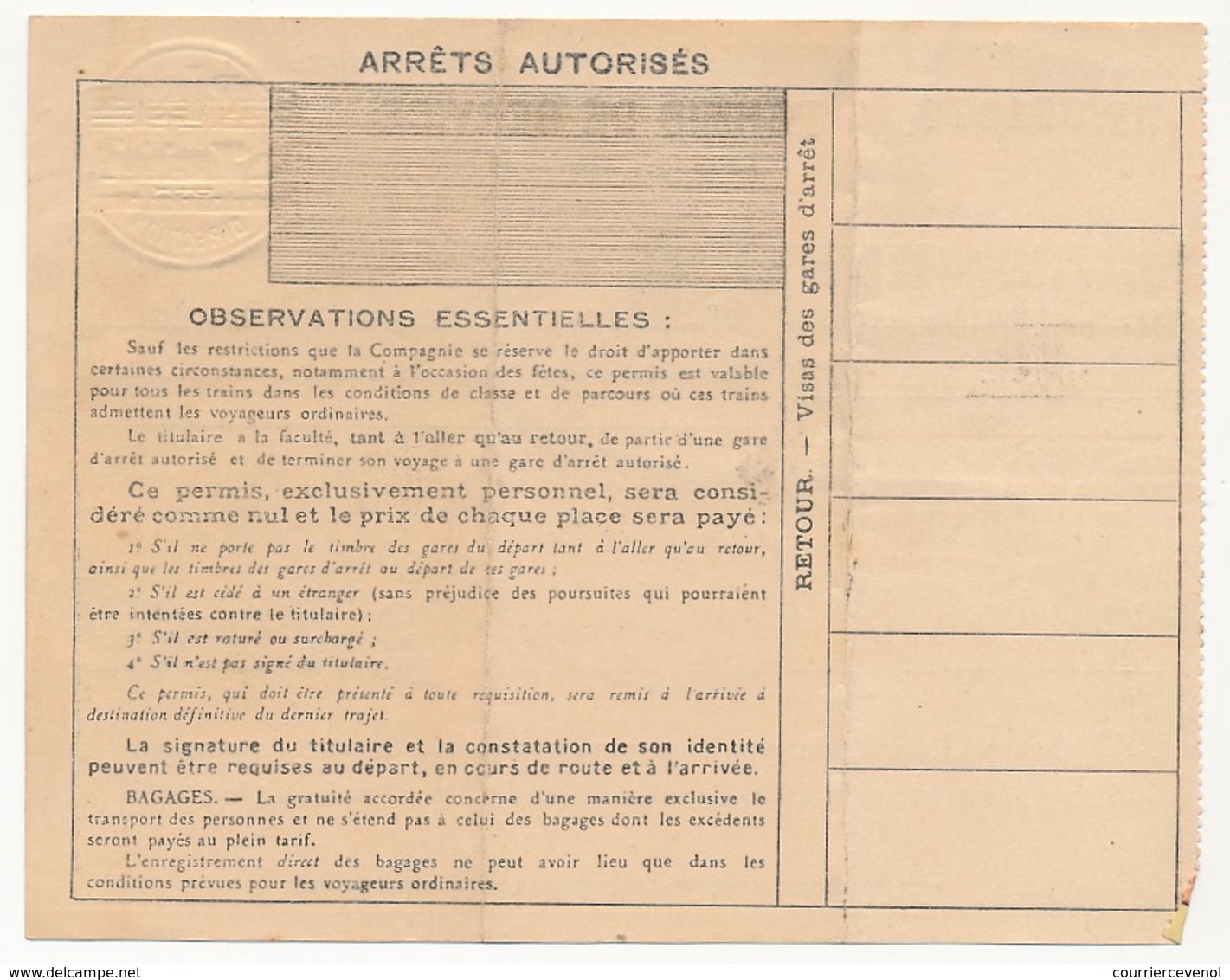 FRANCE - Chemins De Fer P.L.M. - Permis De Service Pour Un Seul Voyage 1934 - 1ere Cl. Aix En Provence / Marseille - Europe