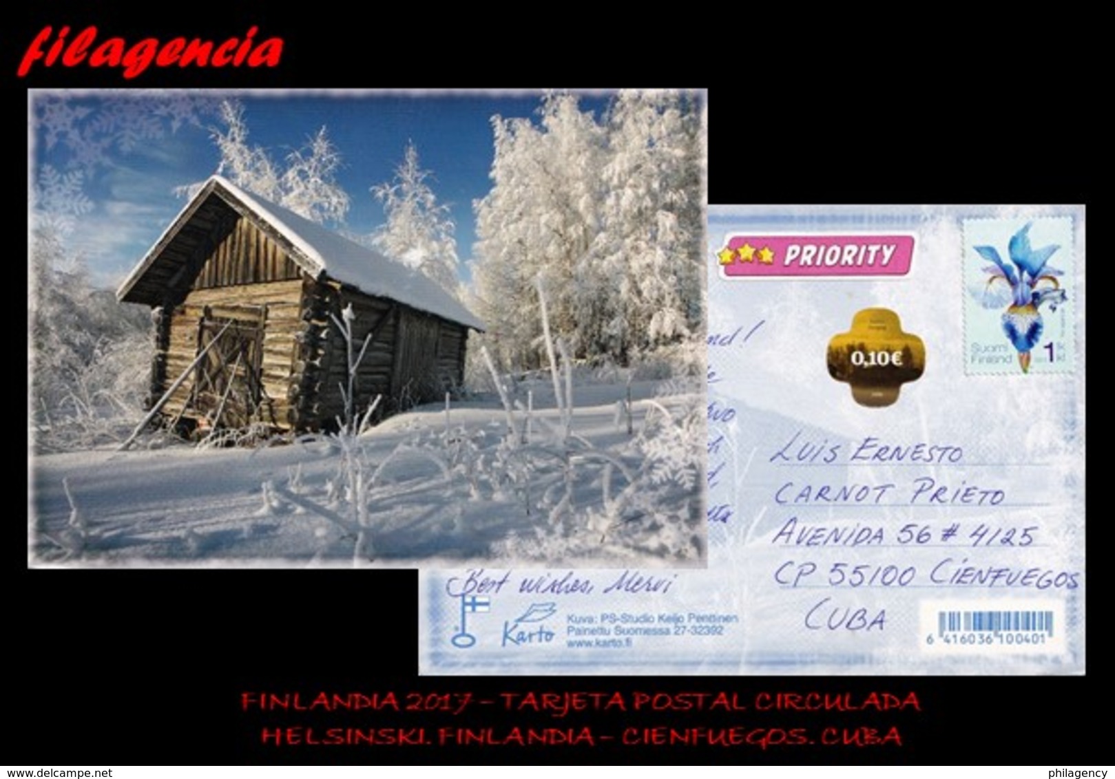 EUROPA. FINLANDIA. ENTEROS POSTALES. TARJETA POSTAL CIRCULADA 2017. HELSINKI. FINLANDIA-CIENFUEGOS. CUBA. ORQUÍDEAS - Covers & Documents