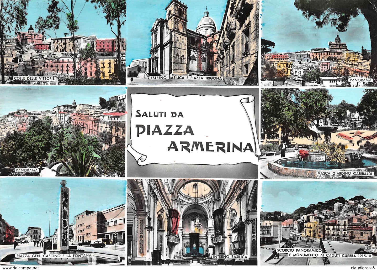 0709 "SALUTI DA PIAZZA ARMERINA (EN)" VEDUTINE. CART. ILL. ORIG. SPED. 1966. - Altri & Non Classificati