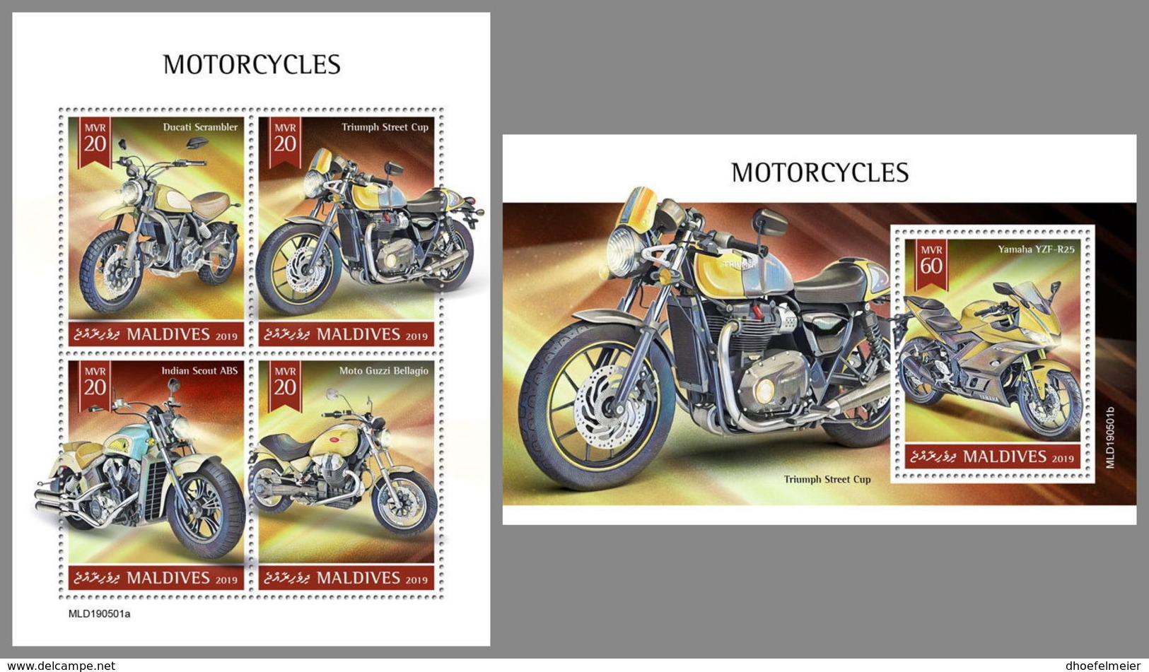 MALDIVES 2019 MNH Motorcycles Motorräder Motos M/S+S/S - OFFICIAL ISSUE - DH1932 - Motos