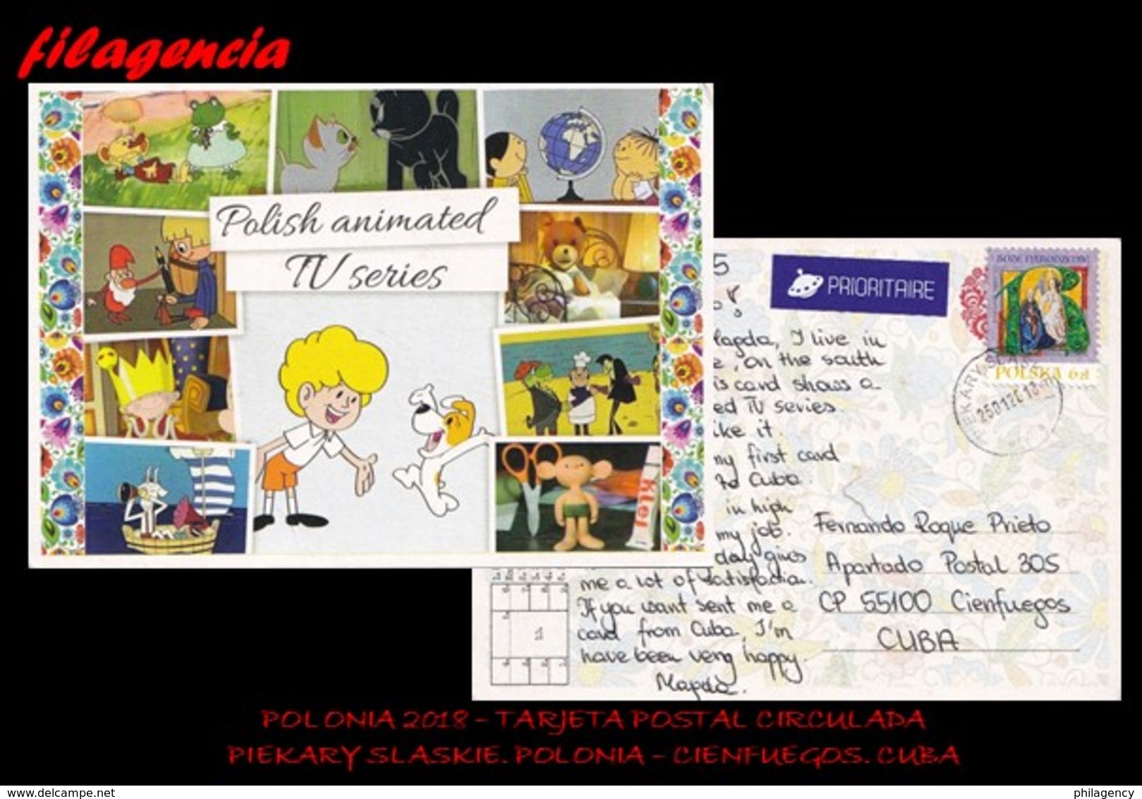 EUROPA. POLONIA. ENTEROS POSTALES. TARJETA POSTAL CIRCULADA 2018. PIEKARY SLASKIE. POLONIA-CIENFUEGOS. CUBA. NAVIDADES - Cartas & Documentos