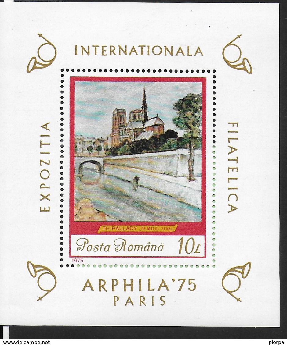 ROMANIA - 1975 - ESPOSIZIONE FILATELICA - ARPHILA '75 PARIS -  FOGLIETTO NUOVO ** NH (YVERT BF 118 - MICHEL 120) - Esposizioni Filateliche