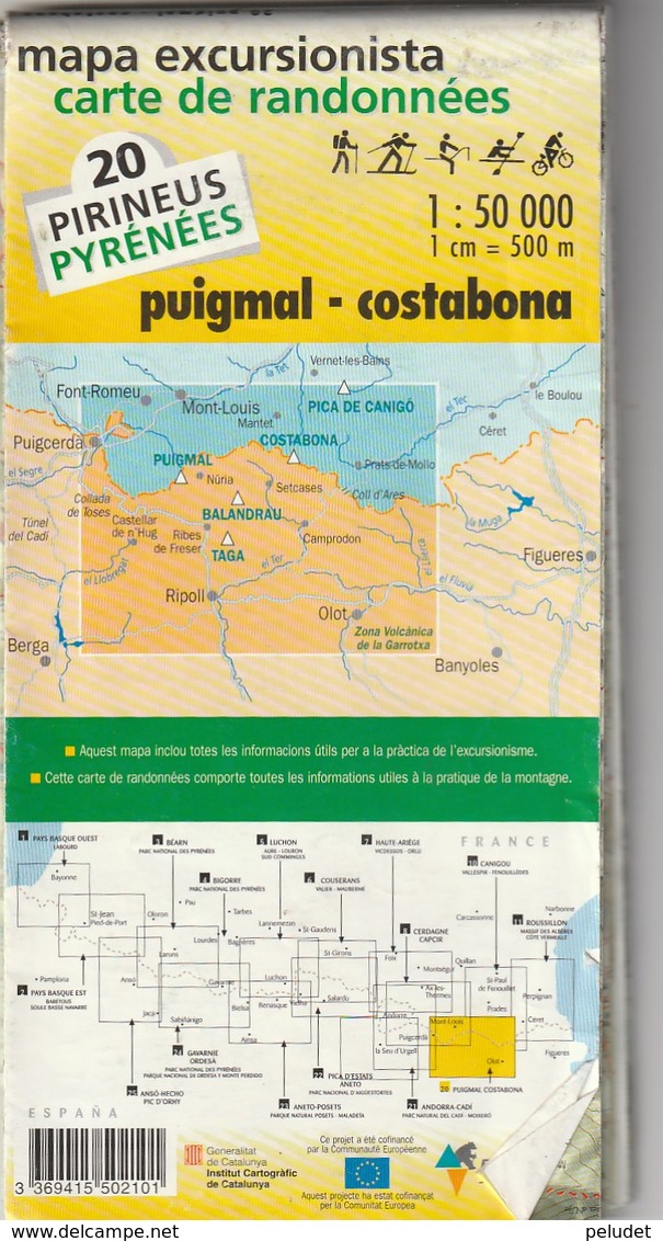 Mapa Excursionista - Carte De Randonnées - Puigmal - Costabona - 2 Reiimpressió / Réimpression 01 2005 - Usado / Utilisé - Mapas Topográficas