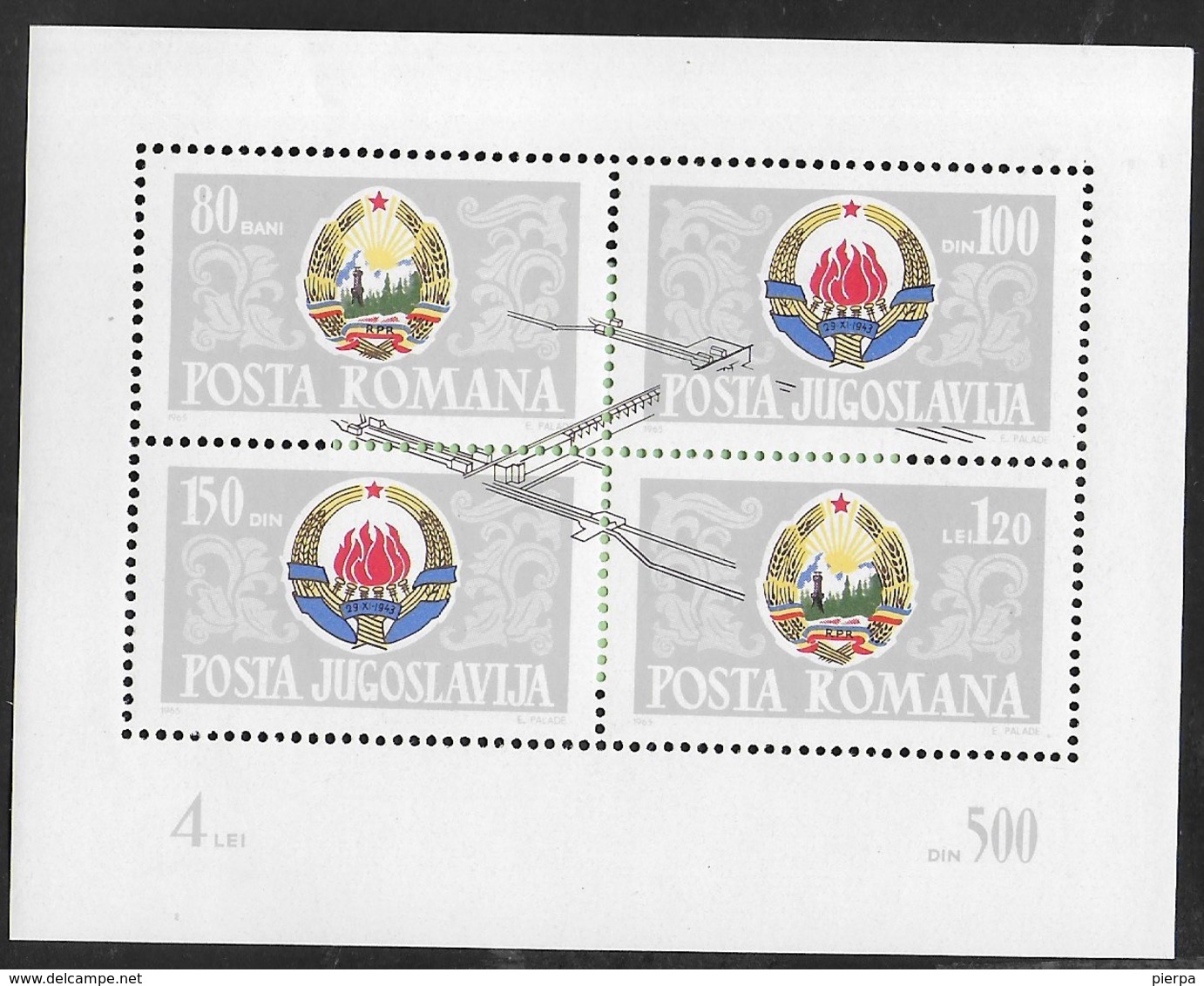 ROMANIA - 1965 - CONGIUNTA RUMENO-YUGOSLAVA CENTRALE ELETTRICA -  FOGLIETTO NUOVO ** NH (YVERT BF 61- MICHEL 60) - Blocks & Kleinbögen