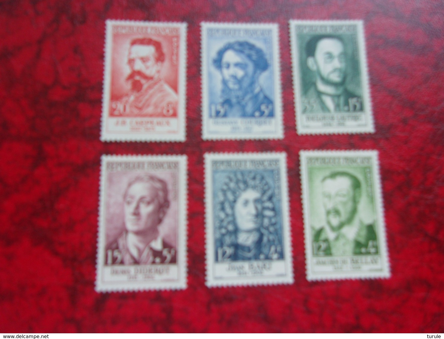 FRANCE 1958 (cote 15,00**) Carpeaux,courbet,toulouse Lautrec,diderot,jean Bart,du Bellay - Autres & Non Classés