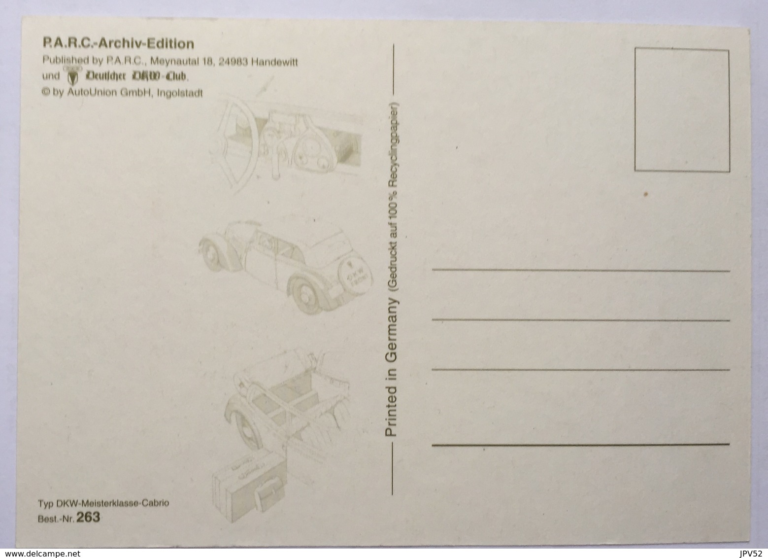 (860) DKW-Meisterklasse-Cabrio - P.A.R.C.-Archiv-Edition - Z Verkeersbord. - Publicité