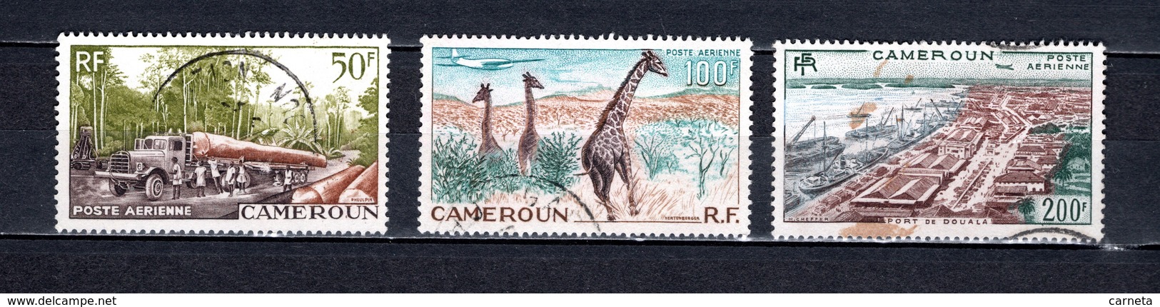 CAMEROUN PA  N° 46 à 48  OBLITERES COTE 5.20€  PORT GIRAFE ANIMAUX BOIS CAMION - Poste Aérienne